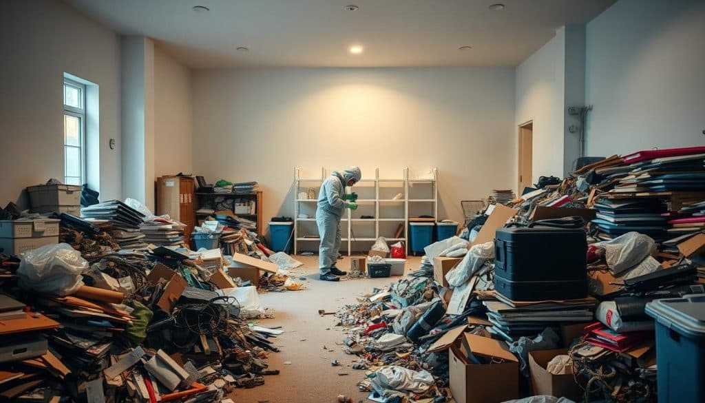 How do you prepare for a hoarding cleanup?