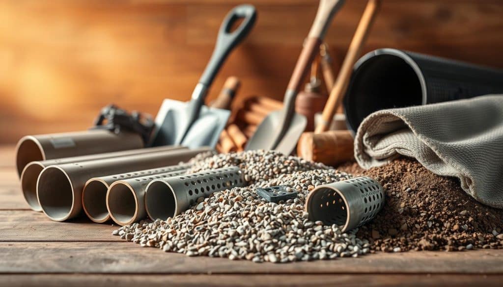 What materials are needed for French drain installation?